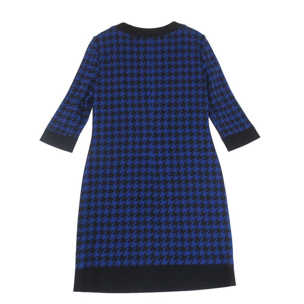 Isabella DeMarco Dress Womens 10 Black Blue Houndstooth Knit‎ Shift 3/4 Sleeve - Picture 2 of 9